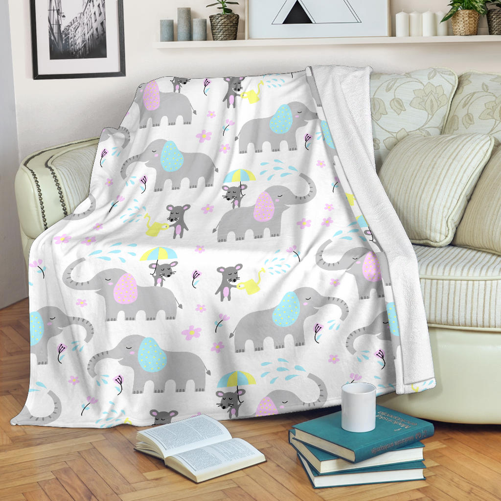 Cute Elephant Mouse Pattern Premium Blanket