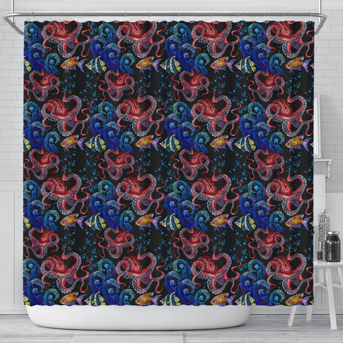 Octopus Sea Wave Tropical Fishe Pattern Shower Curtain Fulfilled In US
