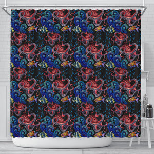 Octopus Sea Wave Tropical Fishe Pattern Shower Curtain Fulfilled In US