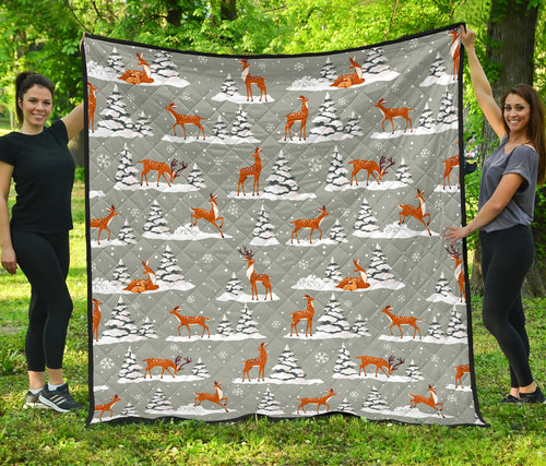 Beautiful Deers Winter Christmas Premium Quilt