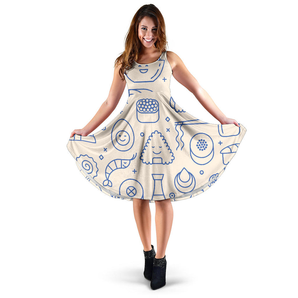 Cute Sushi Icon Pattern Sleeveless Midi Dress