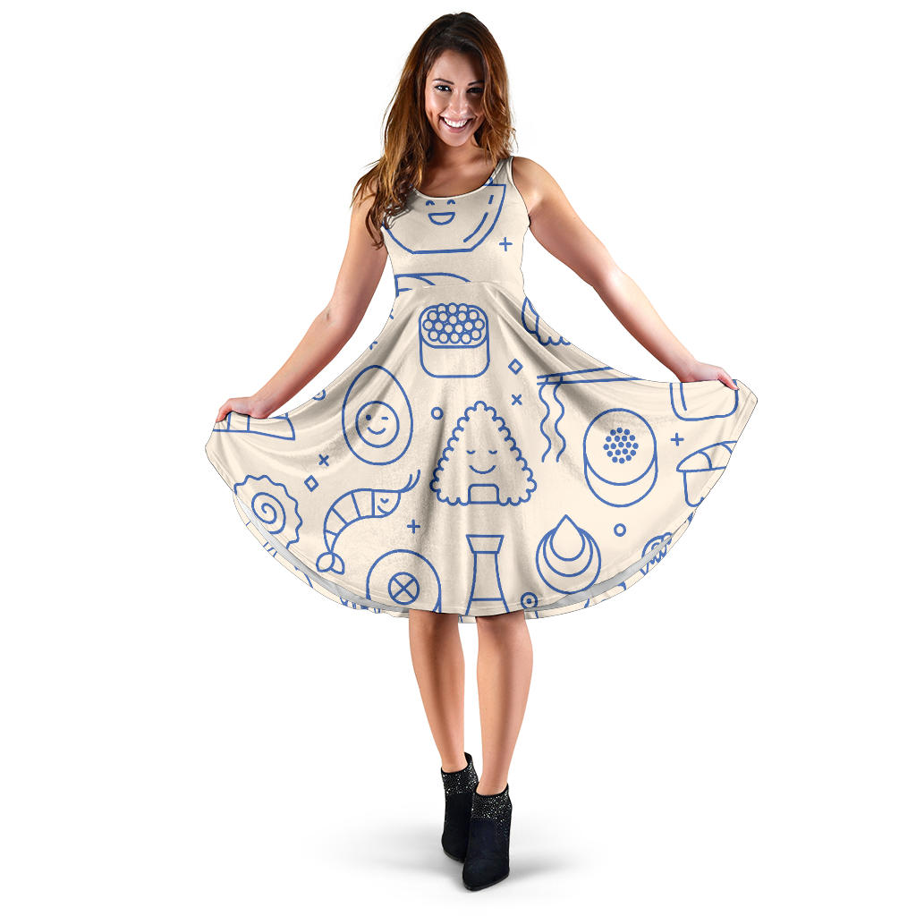 Cute Sushi Icon Pattern Sleeveless Midi Dress