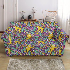 Cute Yellow Monkey Leaves Pattern Loveseat Couch Slipcover