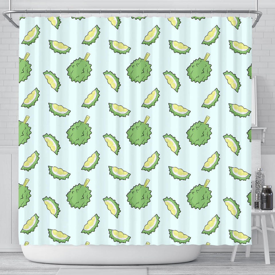 Durian Pattern Blue Background Shower Curtain Fulfilled In US