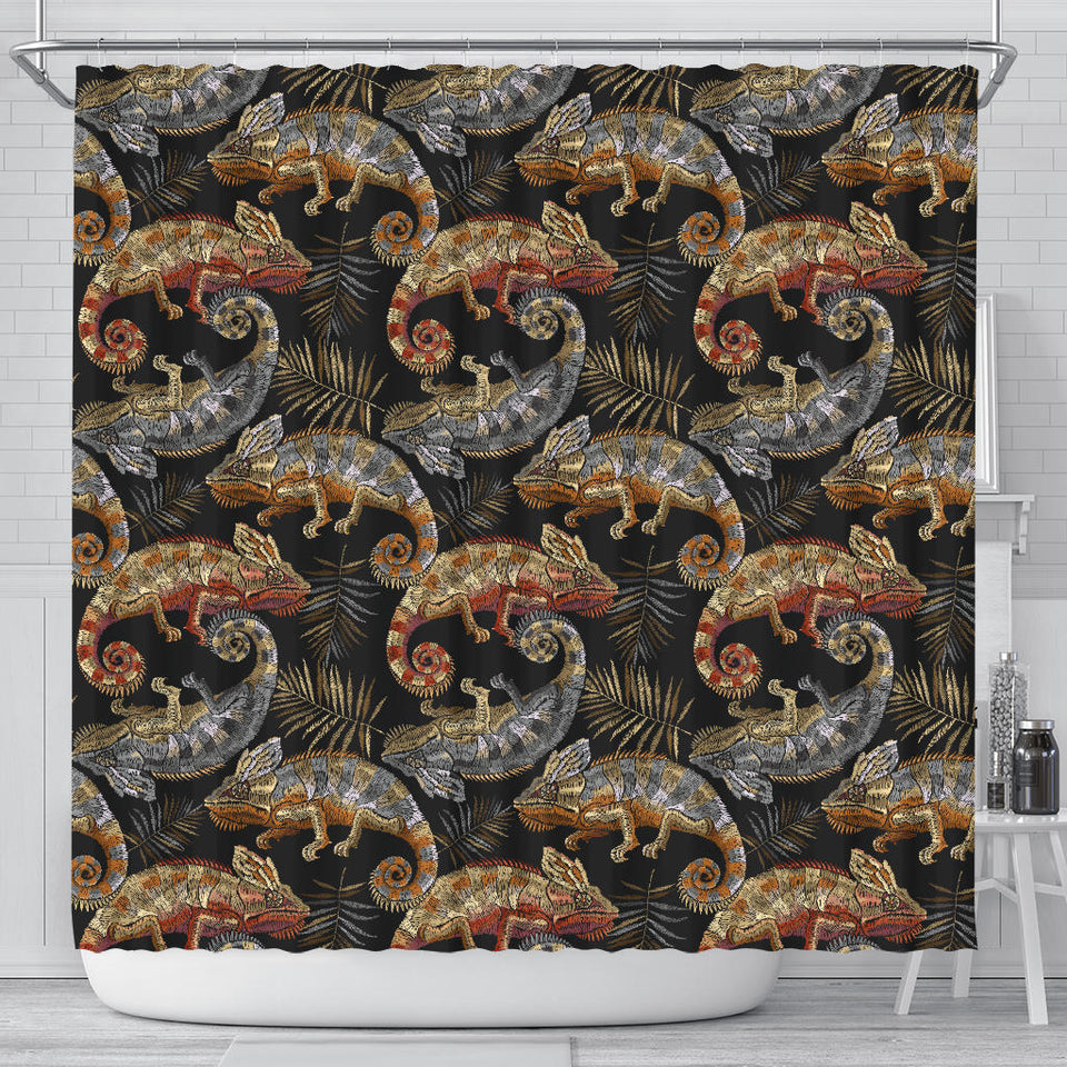 Chameleon Lizard Tropical Leaves Palm Tree Shower Curtain Fulfilled In US