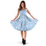 Seagull Pattern Print Design 02 Sleeveless Midi Dress