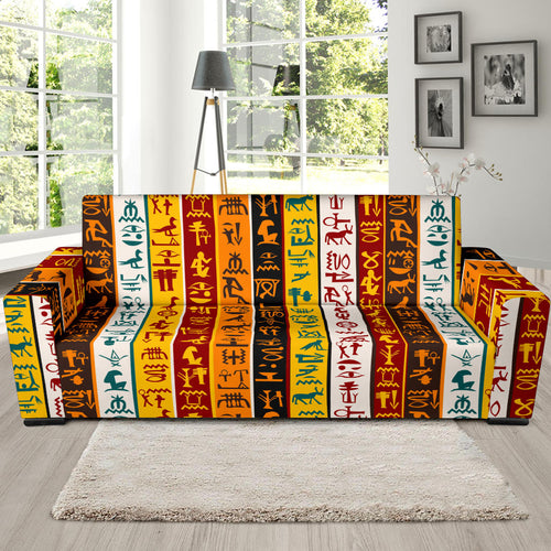 Egypt Hieroglyphics Pattern Print Design 01 Sofa Slipcover