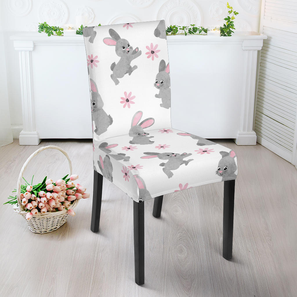 Watercolor Cute Rabbit Pattern Dining Chair Slipcover