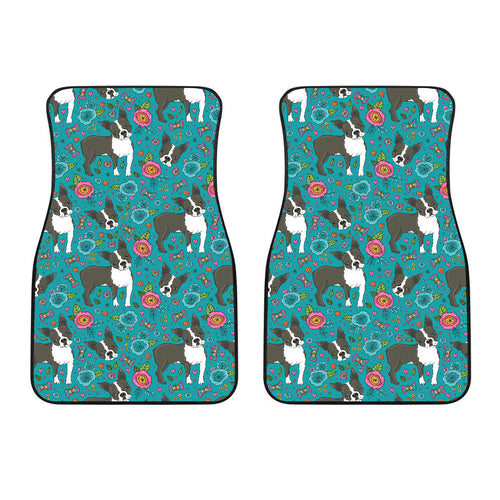 Boston Terrier Beautiful Flower Pattern  Front Car Mats