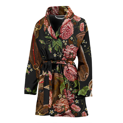 Horse Head Wild Roses Pattern Women'S Bathrobe
