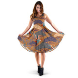 Bonsai Bamboo Stork Japanese Pattern Brown Theme Sleeveless Midi Dress
