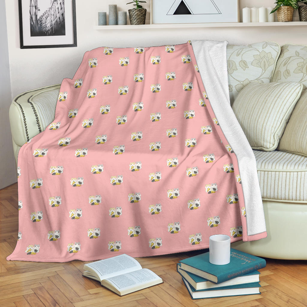 Cute Hamster Cheese Pattern Pink Background Premium Blanket