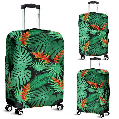 Heliconia Flower Palm Monstera Leaves Black Background Luggage Covers