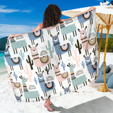 Lama Alpaca Cactus Hand Drawn Pattern Sarong