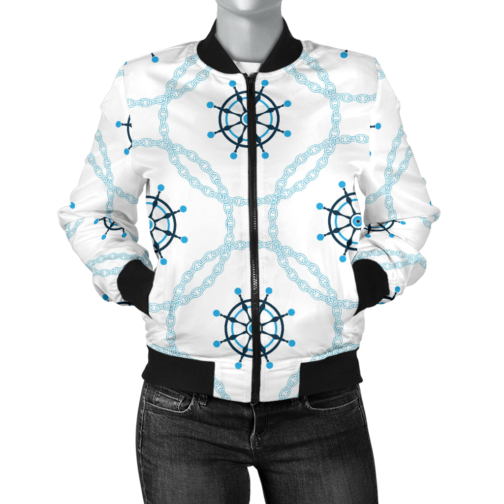 Nautical Steering Wheel Chain Women'S Bomber Jacket