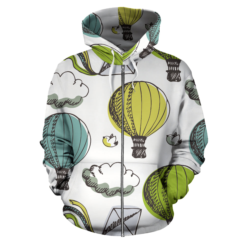 Hot Air Balloon Bird Cloud Pattern Zip Up Hoodie