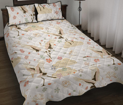 Beautiful Japanese cranes pattern Quilt Bed Set