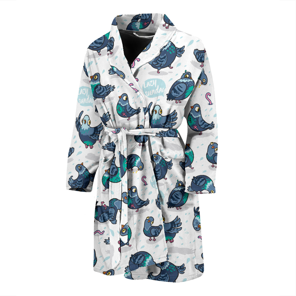 Pigeon Pattern Print Design 02 Men's Bathrobe