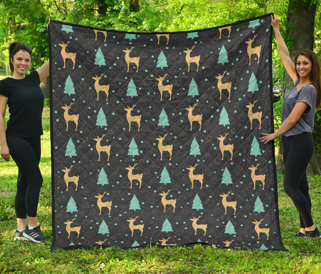 Deers Star Tree Pattern Premium Quilt