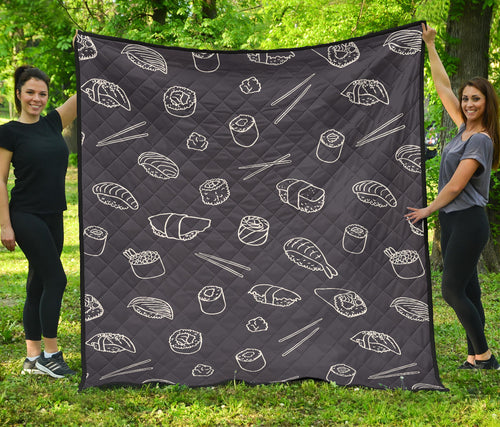 Sushi Pattern Black Background Premium Quilt