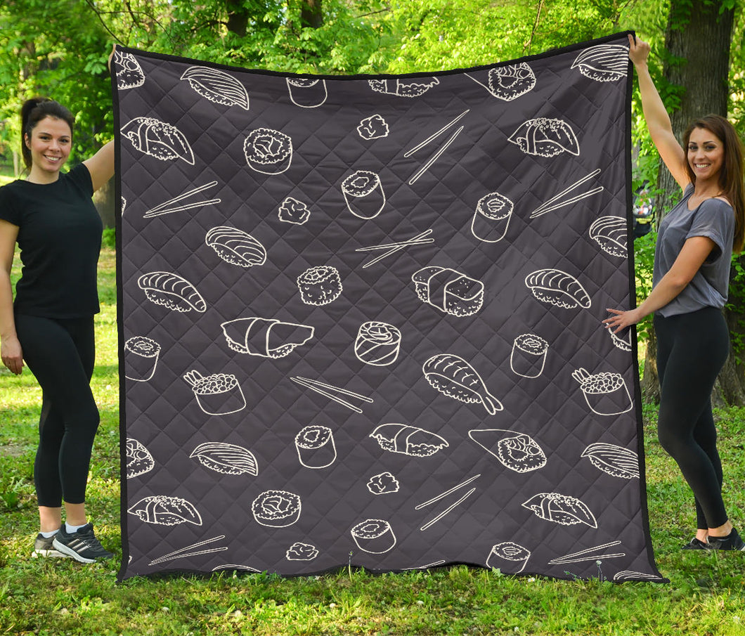 Sushi Pattern Black Background Premium Quilt