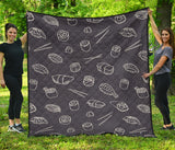Sushi Pattern Black Background Premium Quilt