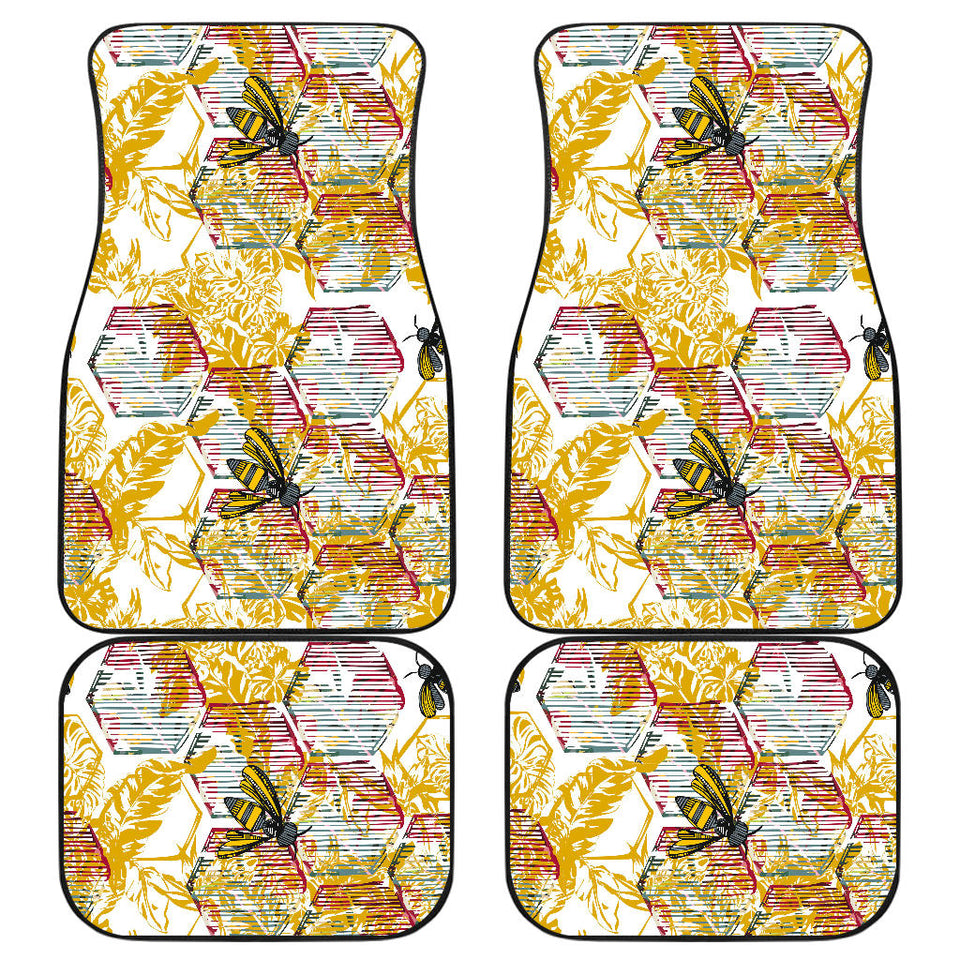 Cool Bee Honeycomb Leaves Pattern Front And Back Car Mats