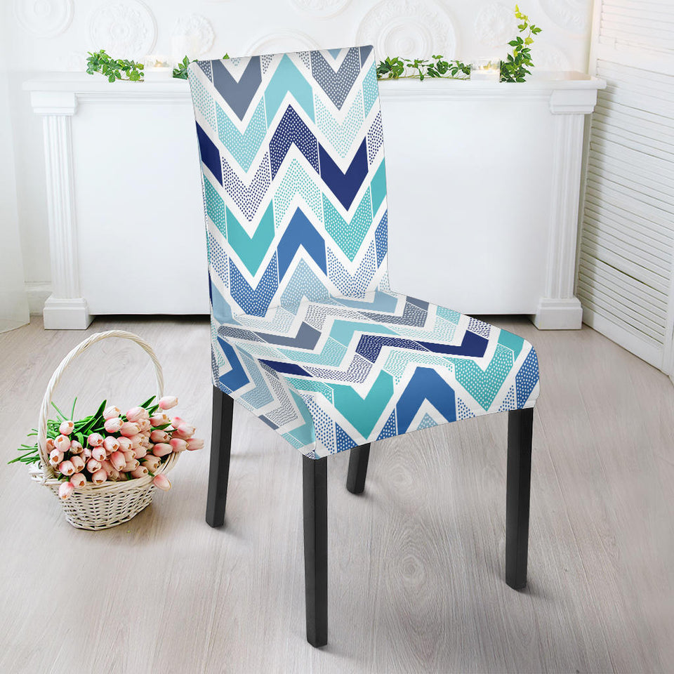 Zigzag  Chevron Blue Pattern Dining Chair Slipcover