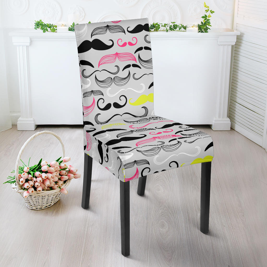 Mustache Beard Pattern Print Design 02 Dining Chair Slipcover