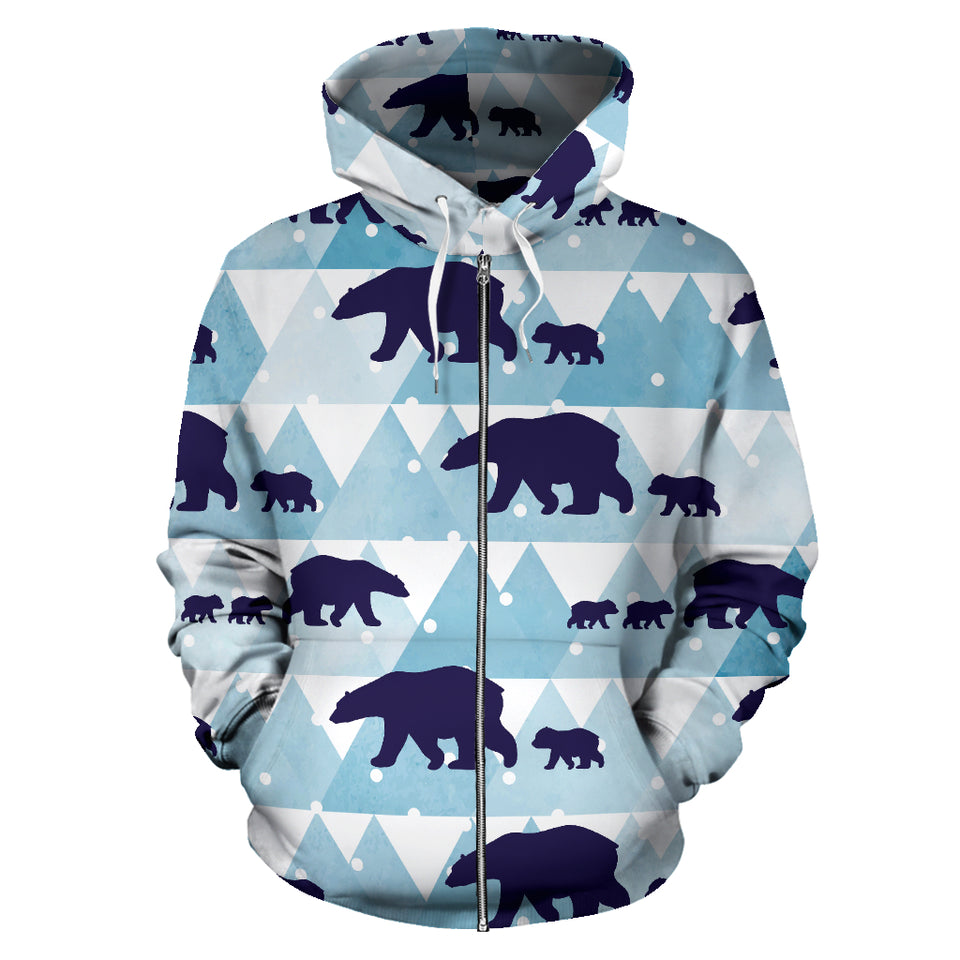 Polar Bear Winter Snow Pattern Zip Up Hoodie