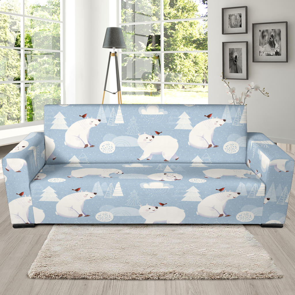 Cute Polar Bears Christmas Decoration Pattern Sofa Slipcover