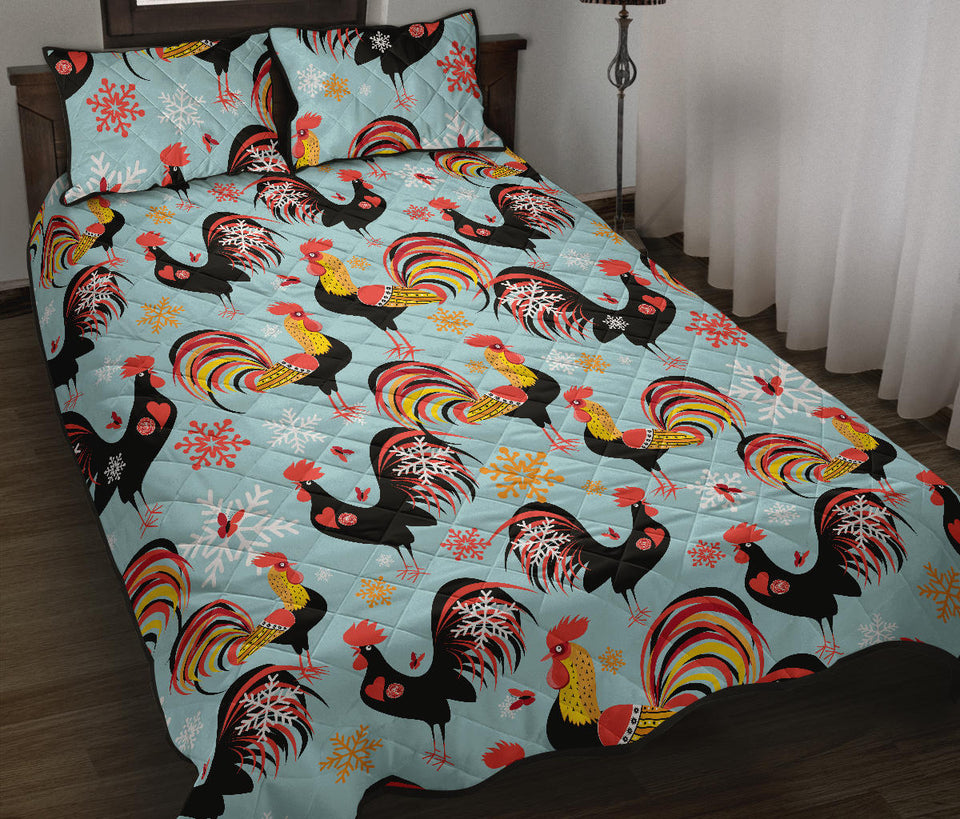 Rooster chicken cock snowfalke Quilt Bed Set