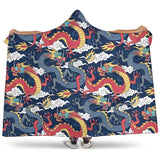 Blue Red Dragon Cloud Pattern Hooded Blanket