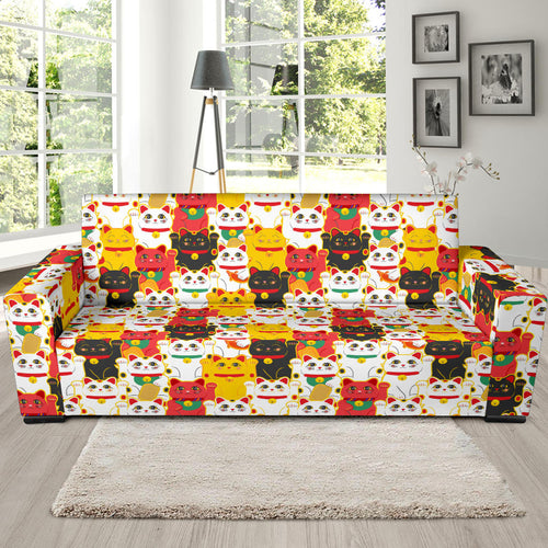 Colorful Maneki Neko Lucky Cat Pattern Sofa Slipcover