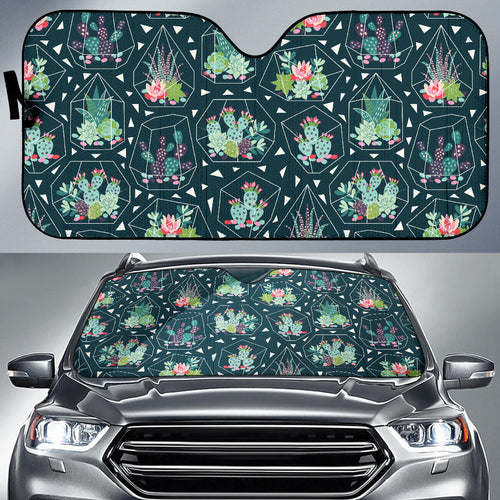 Cactus Glass Terrarium Pattern Car Sun Shade