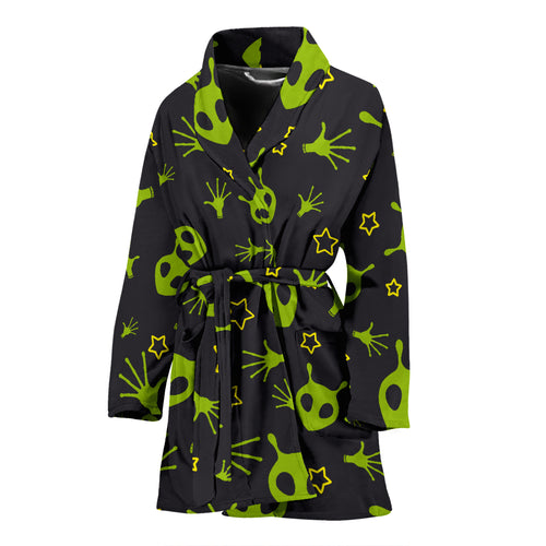 Alien Pattern Print Design 02 Women's Bathrobe