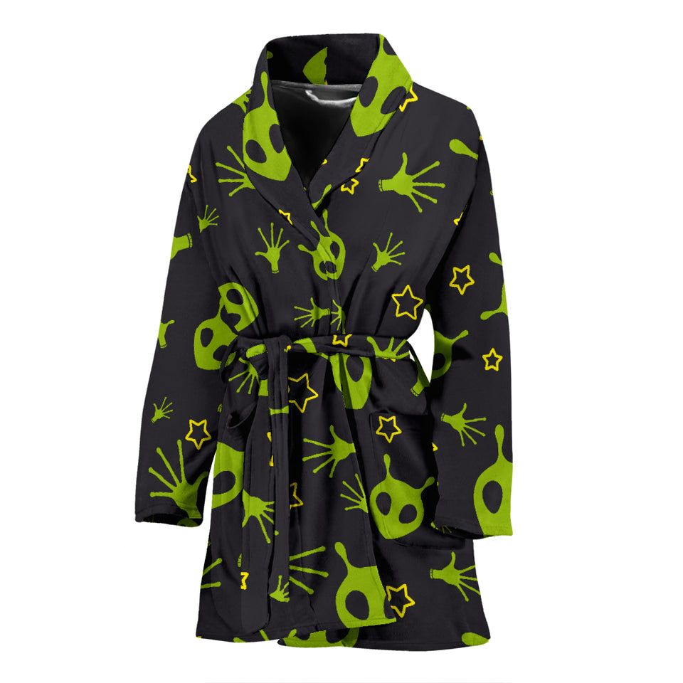 Alien Pattern Print Design 02 Women's Bathrobe