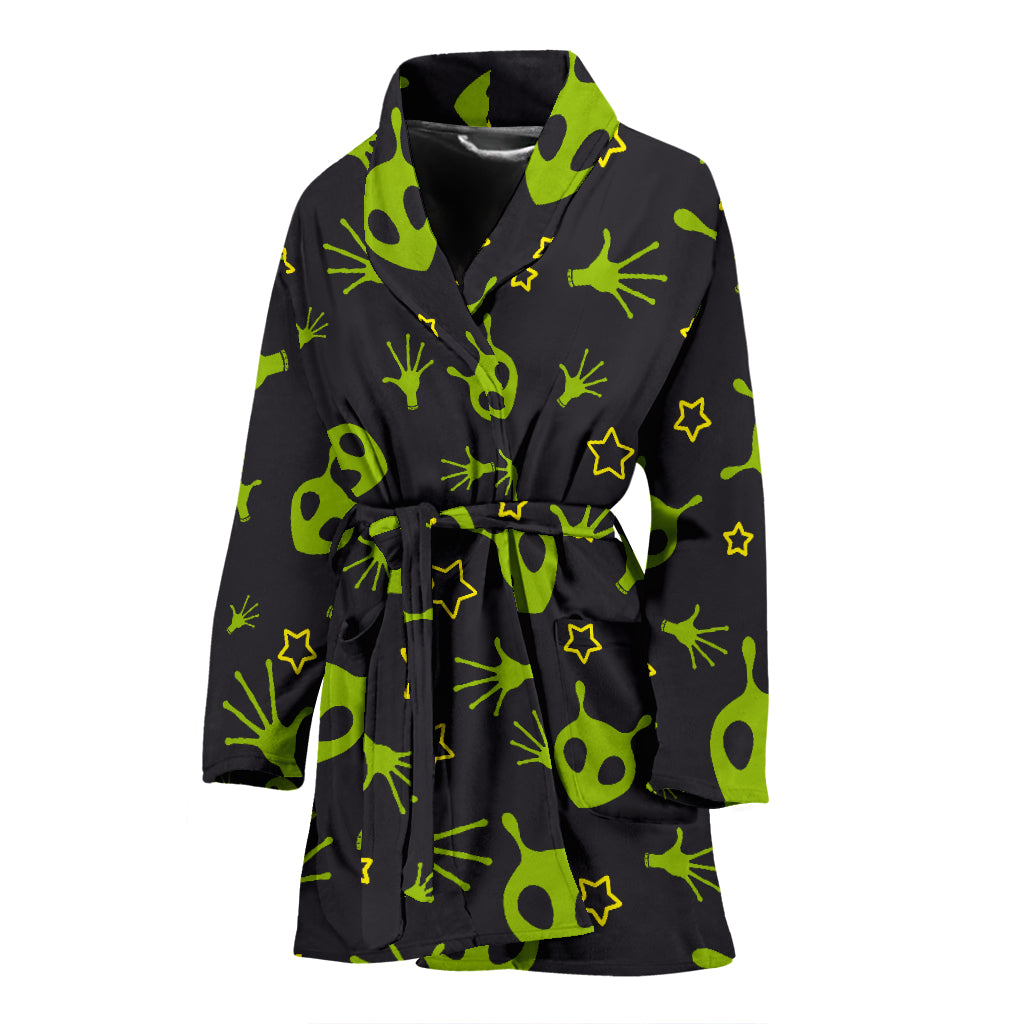 Alien Pattern Print Design 02 Women's Bathrobe