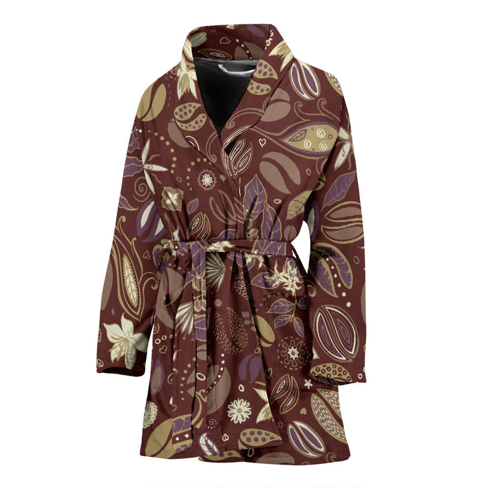 Coffee Bean Flower Pattern Women'S Bathrobe