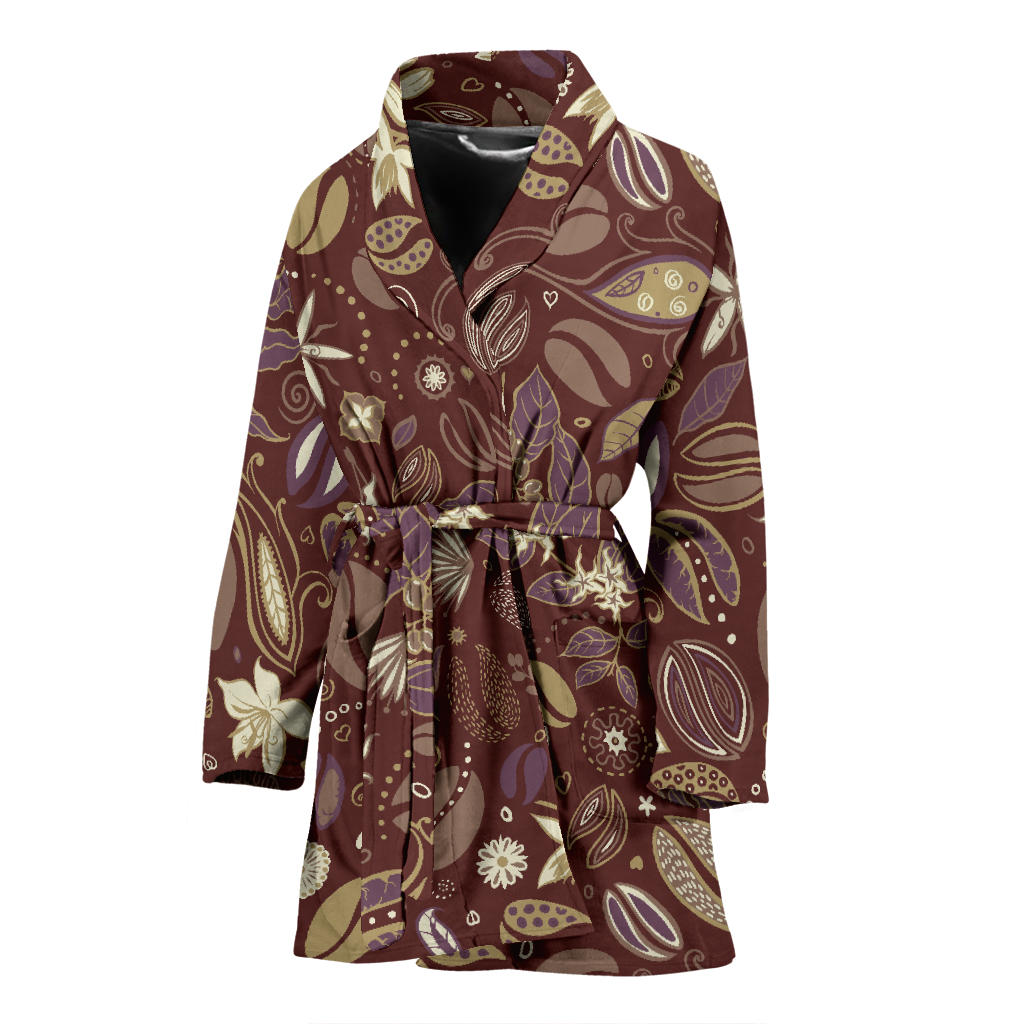 Coffee Bean Flower Pattern Women'S Bathrobe