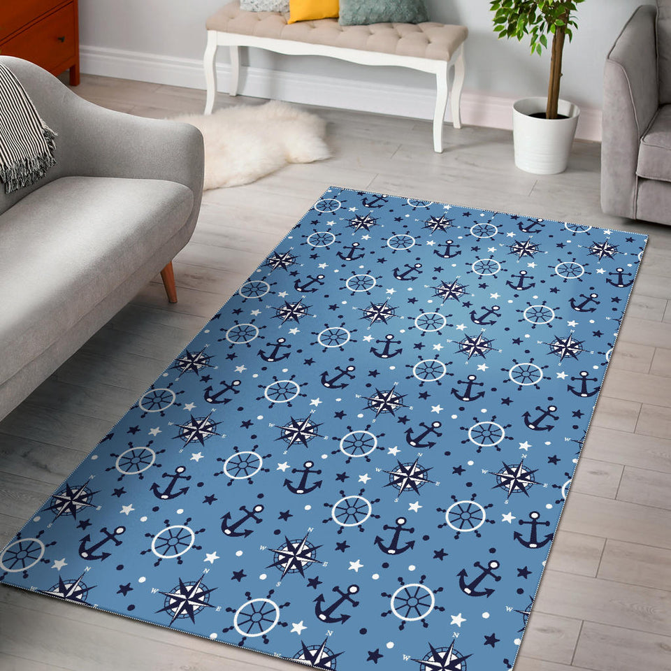 Anchors Rudder Compass Star Nautical Pattern Area Rug
