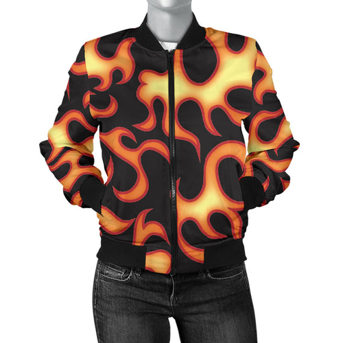 Fire Flame Dark Pattern Women'S Bomber Jacket