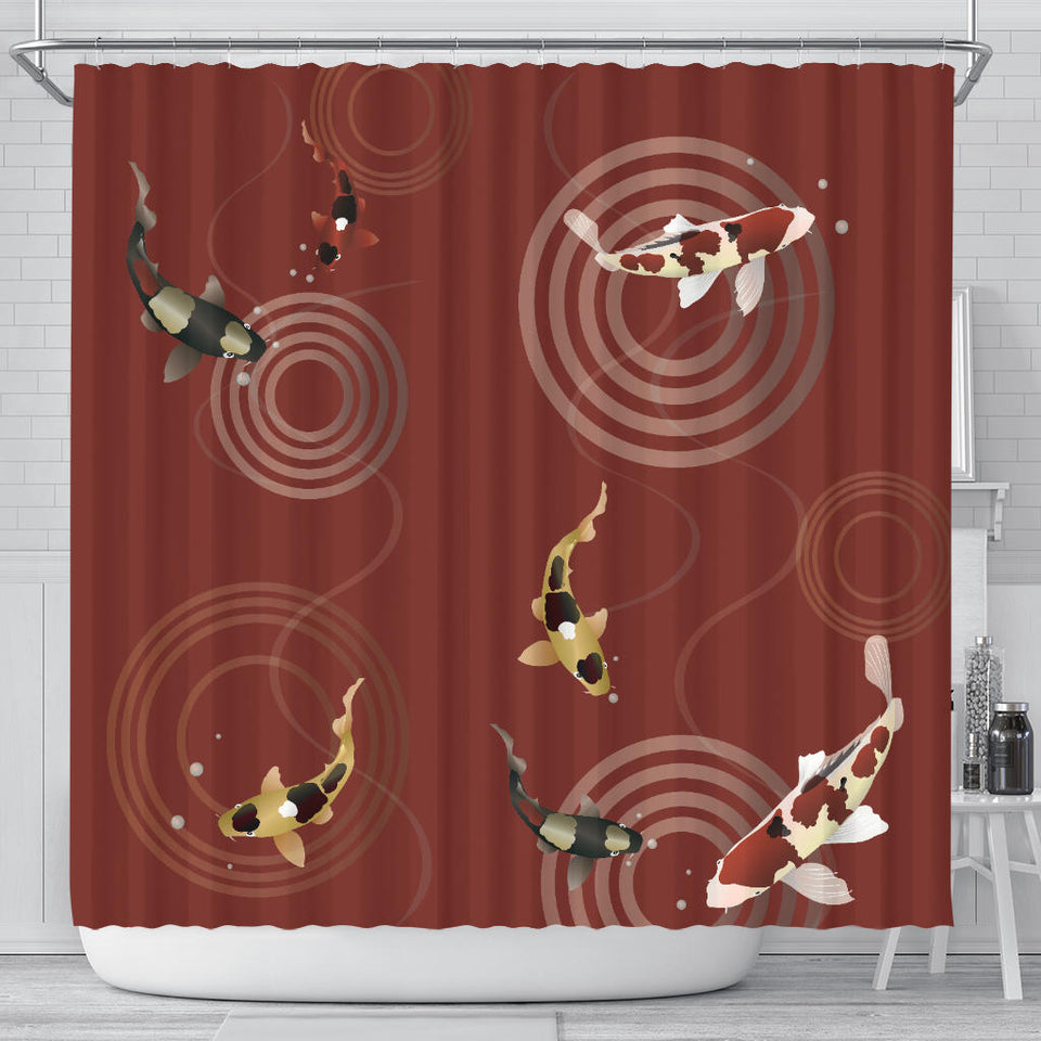 Koi Fish Carp Fish Red Background Shower Curtain Fulfilled In US