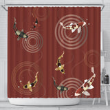 Koi Fish Carp Fish Red Background Shower Curtain Fulfilled In US