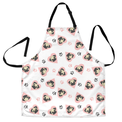 Cute Pugs Pink Heart Paw Pattern Adjustable Apron