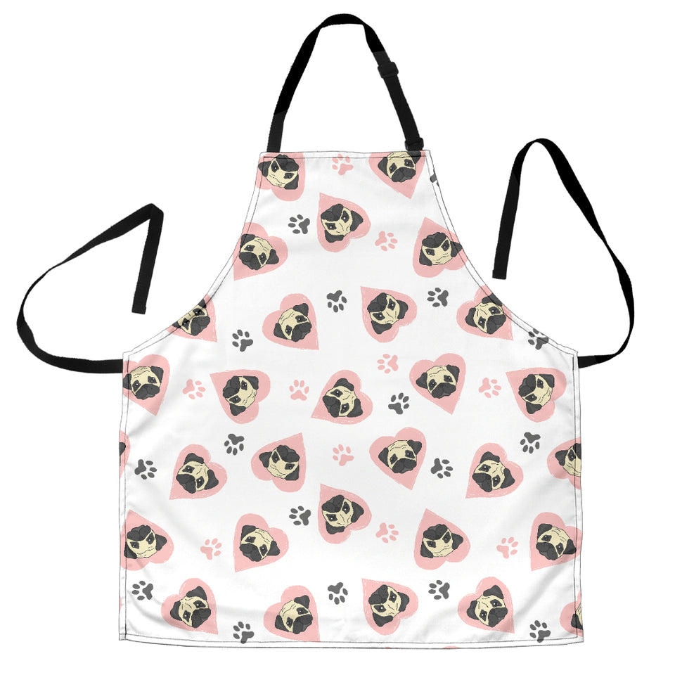 Cute Pugs Pink Heart Paw Pattern Adjustable Apron