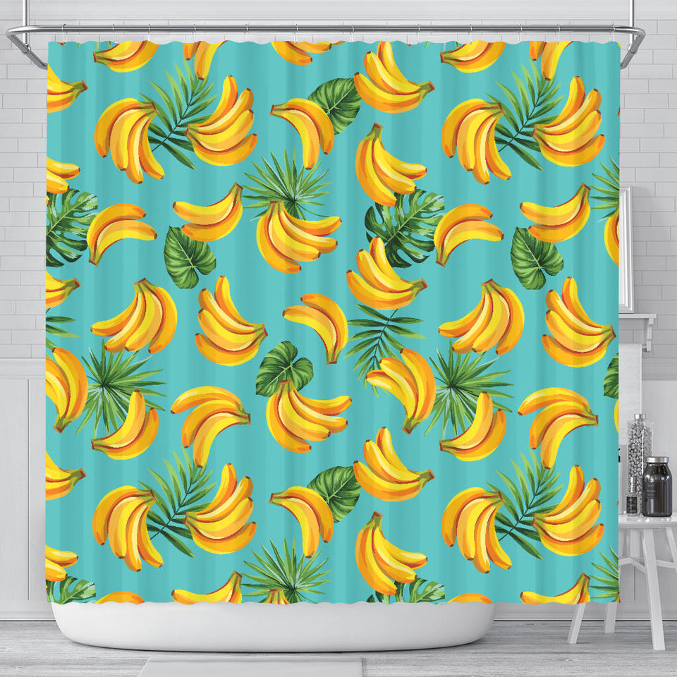 Banana Palm Leaves Pattern Background Shower Curtain Fulfilled In US