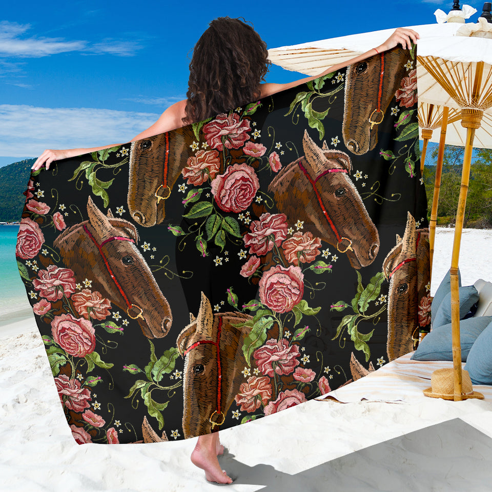 Horse Head Wild Roses Pattern Sarong