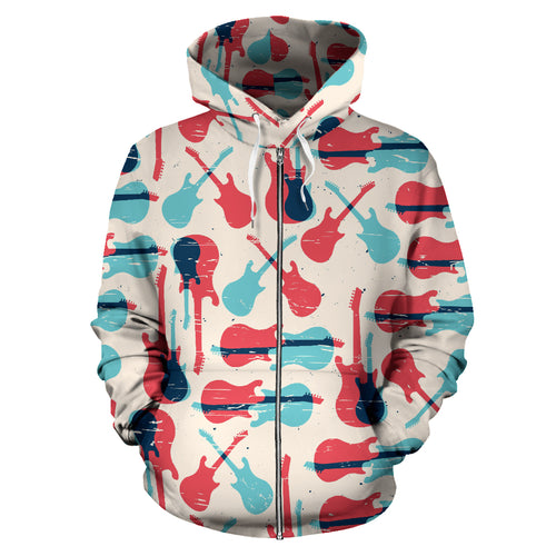 Red Blue Guitar Pattern Zip Up Hoodie