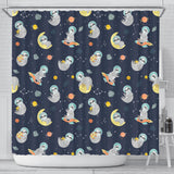 Cute Sloth Astronaut Star Planet Rocket Pattern Shower Curtain Fulfilled In US